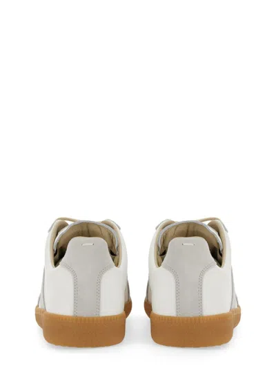 Maison Margiela Women Replica Low-top Leather Sneakers With Suede Inserts In White