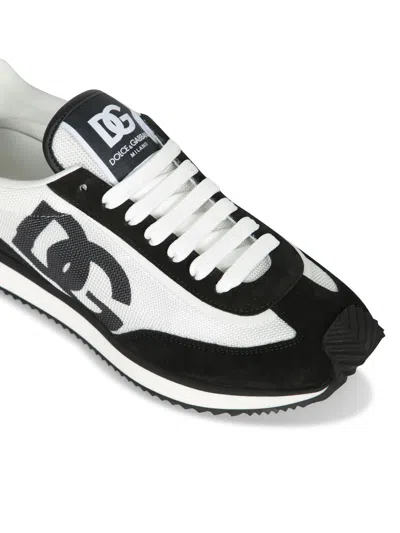 Dolce & Gabbana Low-top Mesh Sneakers With Suede Inserts In Black
