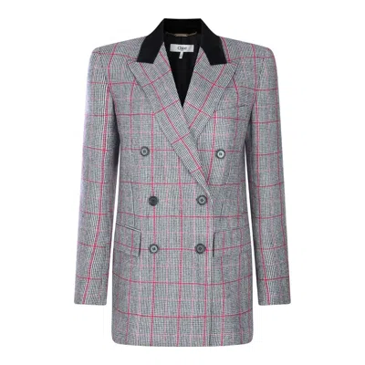 Chloé Double-breasted Velvet-trimmed Checked Wool Blazer In Gray