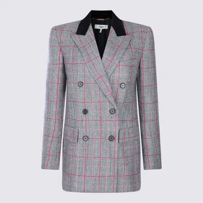 Chloé Double-breasted Velvet-trimmed Checked Wool Blazer In Gray