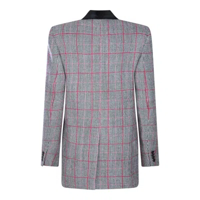 Chloé Double-breasted Velvet-trimmed Checked Wool Blazer In Gray