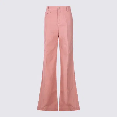 Chloé Cotton High Waist Flared Trousers With Back Pockets In Pink