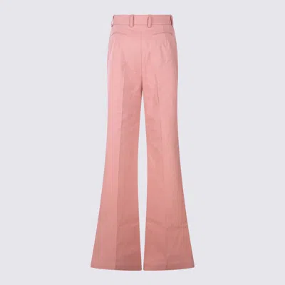 Chloé Cotton High Waist Flared Trousers With Back Pockets In Pink
