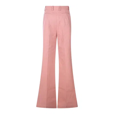 Chloé Cotton High Waist Flared Trousers With Back Pockets In Pink