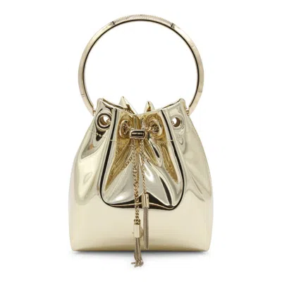 Jimmy Choo Shiny Mirror-effect Bon Bon Bag With Chain Drawstring And Metal Handle