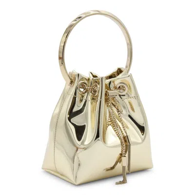 Jimmy Choo Shiny Mirror-effect Bon Bon Bag With Chain Drawstring And Metal Handle