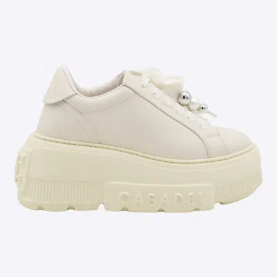 Casadei Low Top Sneakers With Embellished Platform Sole In White