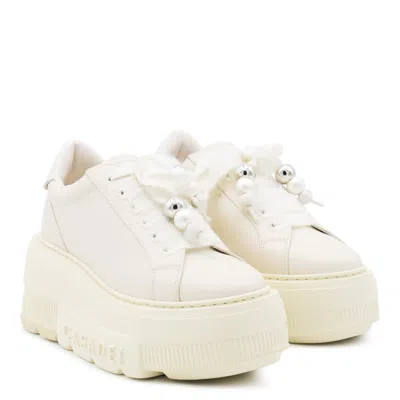 Casadei Low Top Sneakers With Embellished Platform Sole In White
