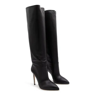Paris Texas Arrow Toe Stiletto Boots In Black Leather In Black