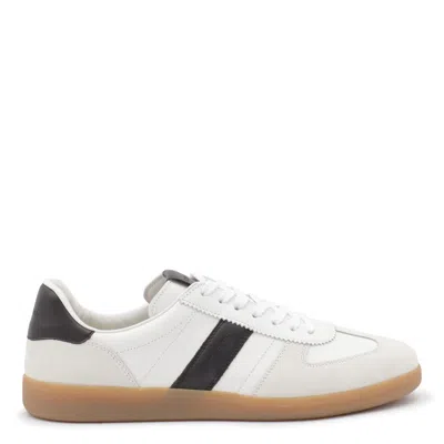 Tom Ford Archer White Low Top Sneakers With Logo Lettering On Tongue And Heel And Contrasting Heel In Leather