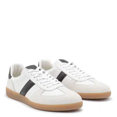 Tom Ford Archer White Low Top Sneakers With Logo Lettering On Tongue And Heel And Contrasting Heel In Leather