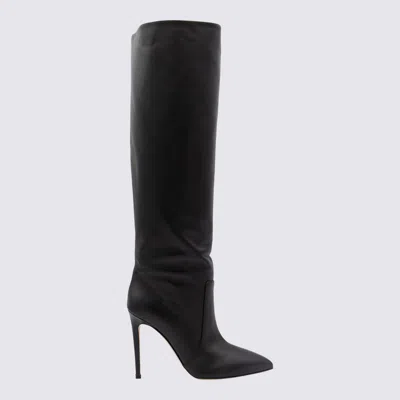 Paris Texas Arrow Toe Stiletto Boots In Black Leather In Black