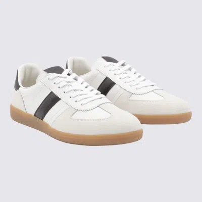 Tom Ford Archer White Low Top Sneakers With Logo Lettering On Tongue And Heel And Contrasting Heel In Leather