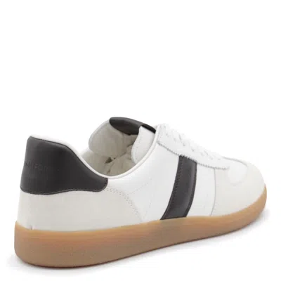 Tom Ford Archer White Low Top Sneakers With Logo Lettering On Tongue And Heel And Contrasting Heel In Leather
