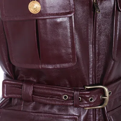Chloé Leather Belted Waist Sleeveless Jacket In Purple