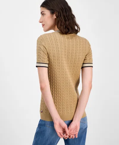 Tommy Hilfiger Women's Tipped Short-sleeve Sweater In Brown