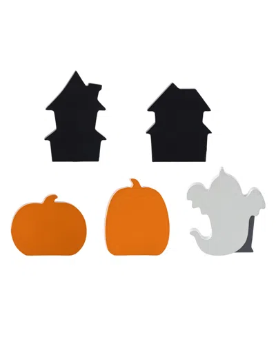 Glitzhome Halloween Wooden Haunted House And Pumpkin Ghost Table Block, Set Of 5