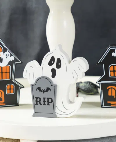 Glitzhome Halloween Wooden Haunted House And Pumpkin Ghost Table Block, Set Of 5