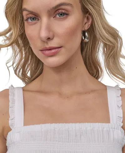 Dkny Jeans Ruffle Strap Smocked Cotton Crop Top