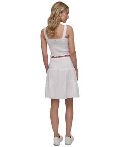 Dkny Jeans Ruffle Strap Smocked Cotton Crop Top