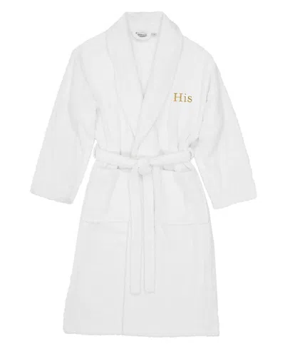 Linum Home Bookman Font Turkish Cotton Embroidered Hers Terry Bathrobe In White