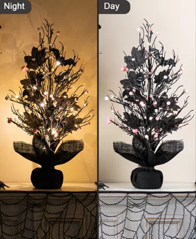 Glitzhome 20" Lighted Pink Halloween Berries Table Tree