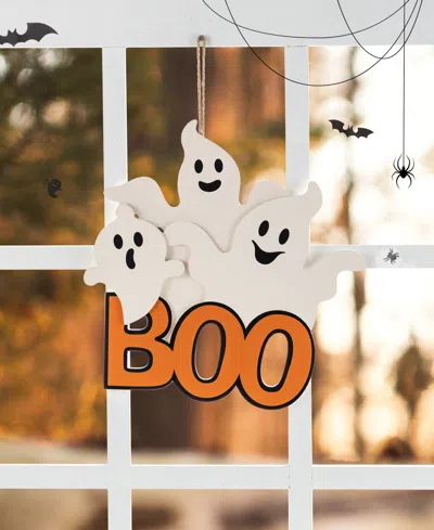 Glitzhome 14" Halloween Wooden Ghost Boo Door Hanger