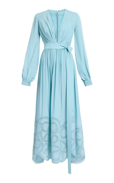 Elie Saab Macrame Embroidered Double Georgette Midi Dress