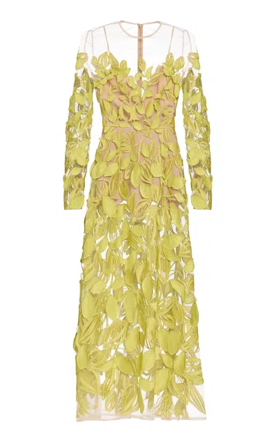 Elie Saab Tulle Embroidered Midi Dress