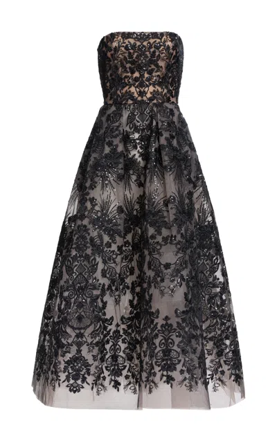Elie Saab Sequin Embroidered Lace Tulle Long Dress