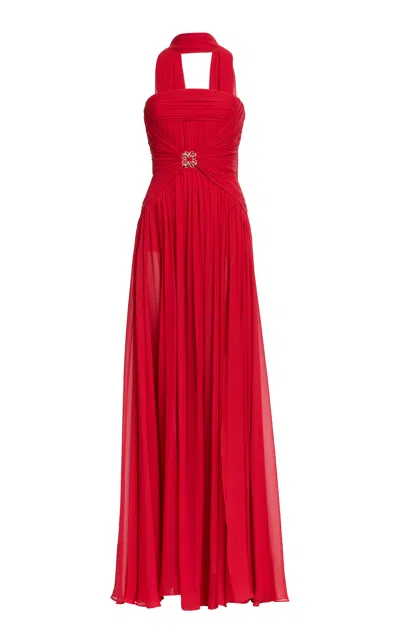 Elie Saab Silk Long Dress With Monogram Accessory