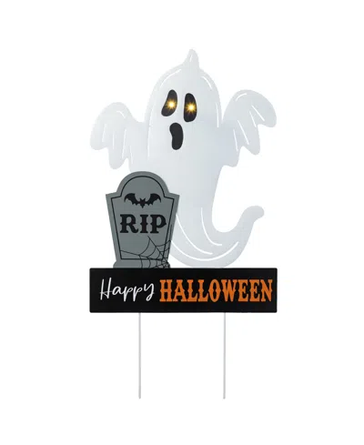 Glitzhome 32.25" Lighted Halloween Metal Ghost Tombstone Yard Stake With Timer