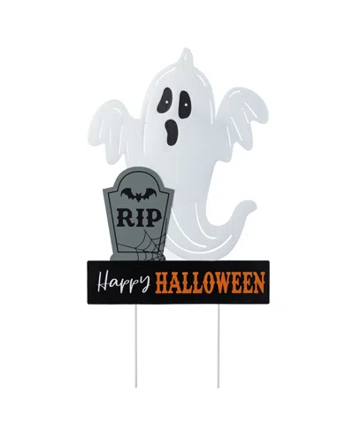Glitzhome 32.25" Lighted Halloween Metal Ghost Tombstone Yard Stake With Timer