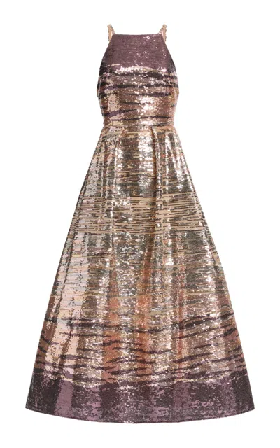 Elie Saab Sequins Embroidered Tulle Midi Dress
