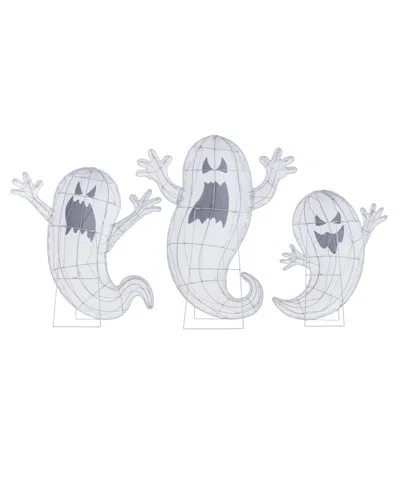 Glitzhome Lighted Halloween Ghosts Family Outdoor Decor With Warm White Led Lights, Set Of 3