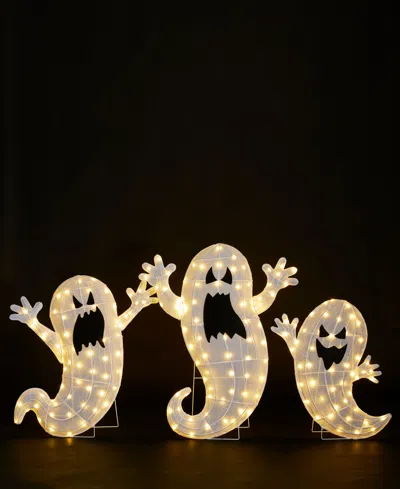 Glitzhome Lighted Halloween Ghosts Family Outdoor Decor With Warm White Led Lights, Set Of 3