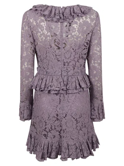 Valentino Garavani Floral Lace Dress With Ruffled Accents In Purple