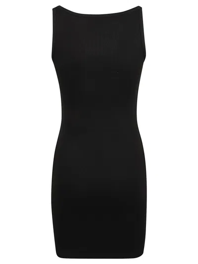 Off-white Ribbed Short Dress With Logo Embroidery In Black