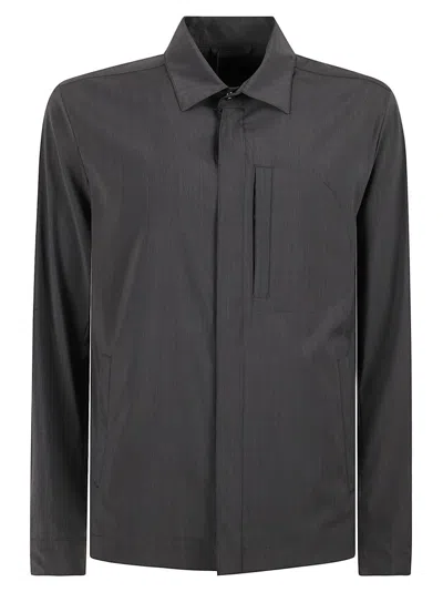 Herno Button-up Grey Coat With Subtle Texture In Black