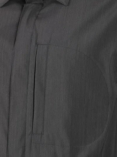 Herno Button-up Grey Coat With Subtle Texture In Black