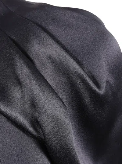 Alberta Ferretti Satin Long Dress With High Collar In Black