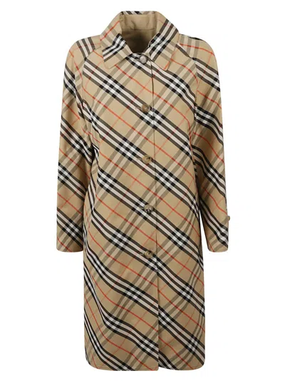 Burberry Structured Plaid Coat With Button-up Front In Pattern