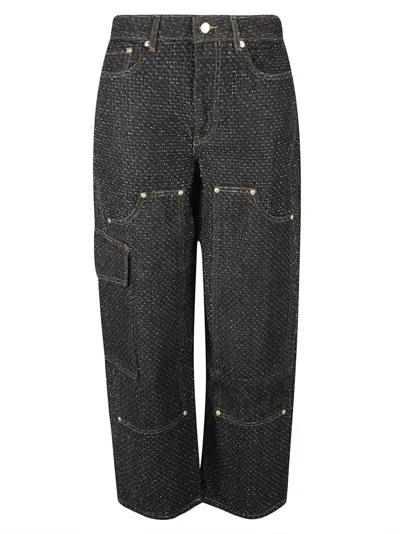 Ganni High-waisted Black Jeans With Wide Legs In Black