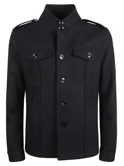 Tom Ford Structured High Collar Coat With Epaulets In Black
