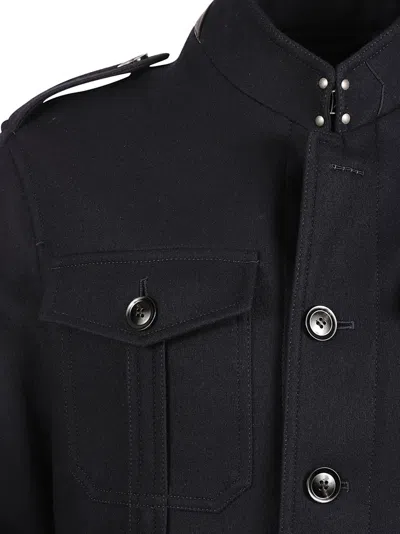 Tom Ford Structured High Collar Coat With Epaulets In Black