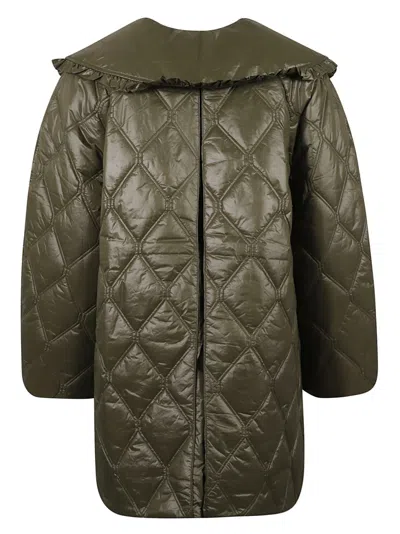 Ganni Lightweight Down Jacket With Oversized Collar In Black