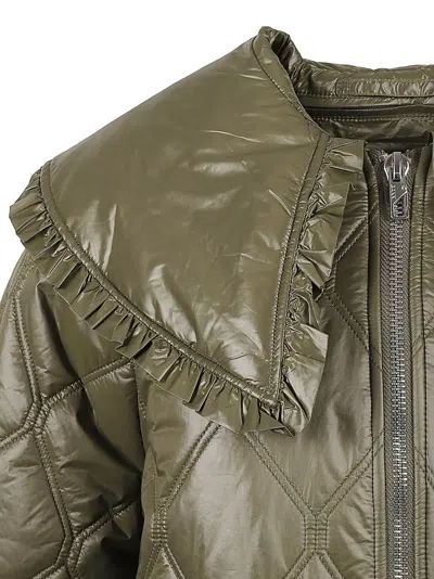 Ganni Lightweight Down Jacket With Oversized Collar In Black