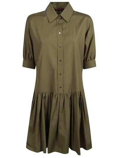 Max Mara Classic Shirt Dress With Structured Collar In Green
