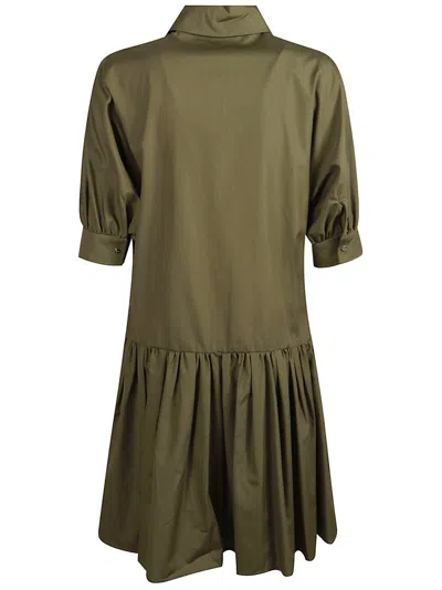 Max Mara Classic Shirt Dress With Structured Collar In Green