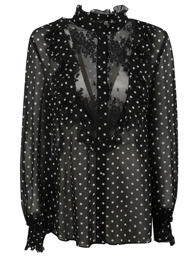 Valentino Garavani Polka Dot Silk Shirt In Black